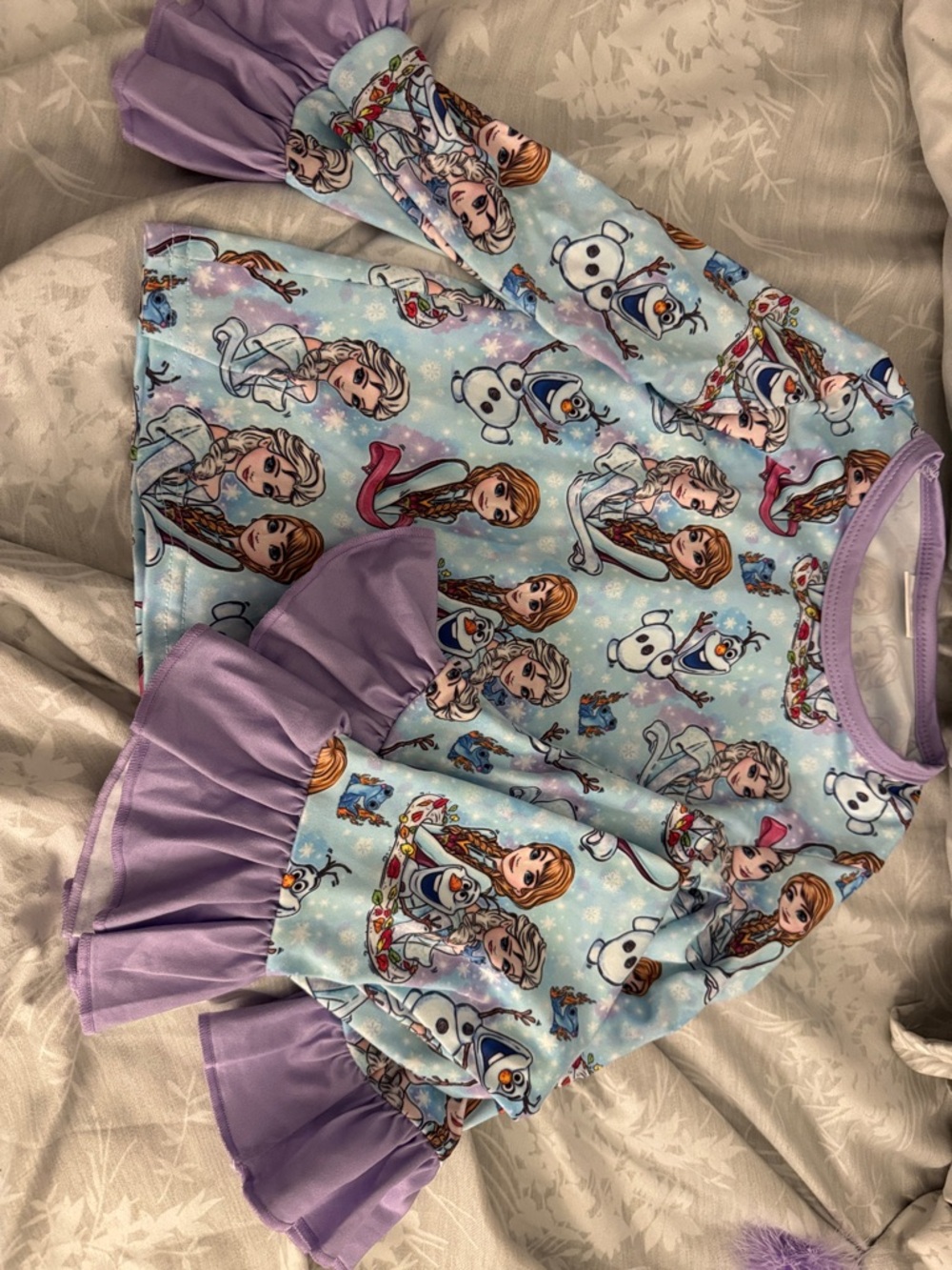 Girls' Frozen Character Ruffle Sleeve Top - Light Blue & Lavender